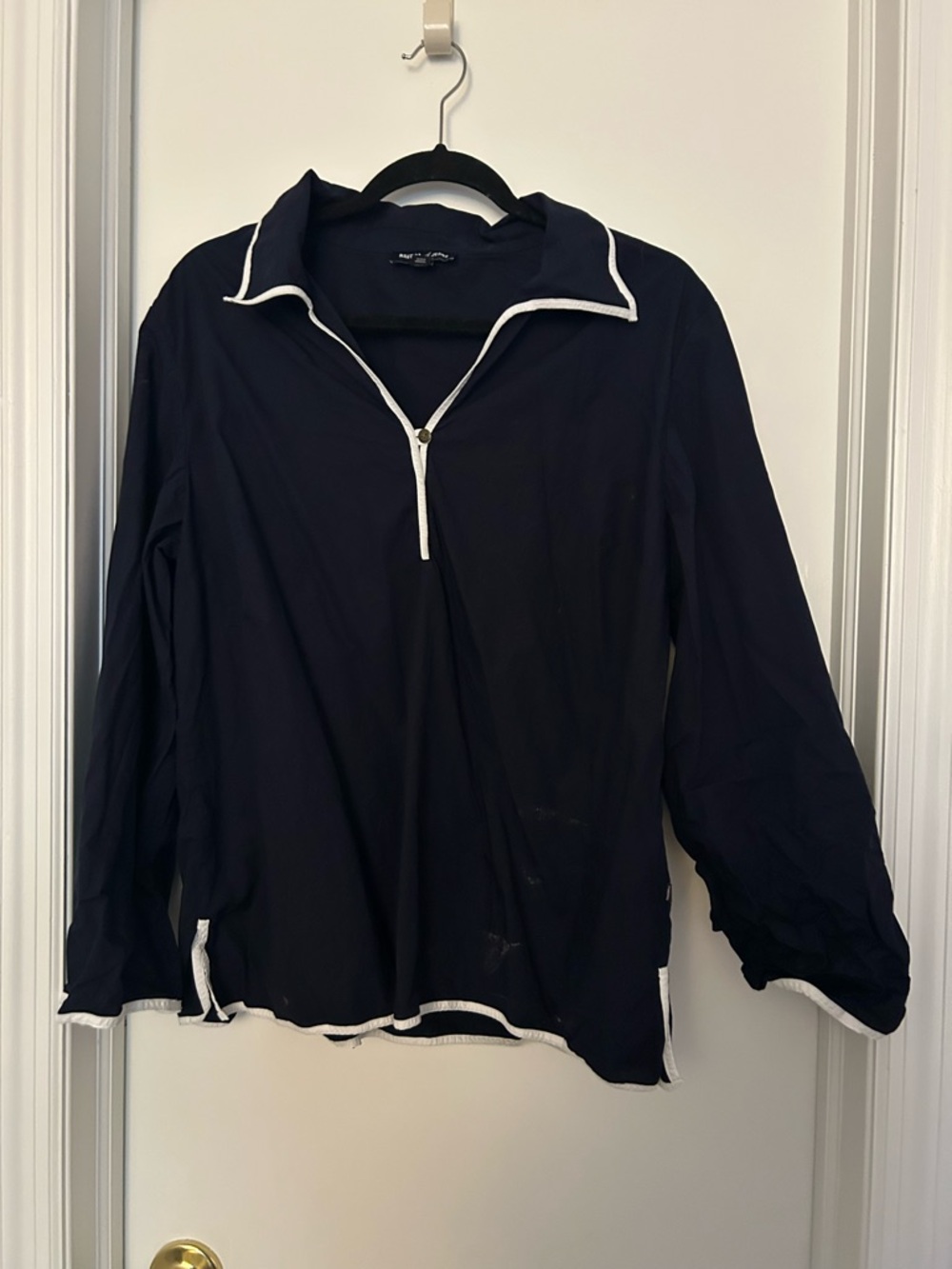 Nautica Navy Blue Long Sleeve Half-Zip Pullover with White Trim